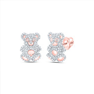 10K Rose Gold Round Diamond Teddy Bear Studs Fashion Earrings 3/4 CT.