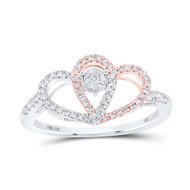 10K Two Tone Gold Real Round Diamond Women's Open Heart Crown Band Ring 1/5 CT