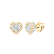 10K Yellow Gold Round Diamond 3D Love Heart Earrings 8mm Statement Stud 1/3 CT.