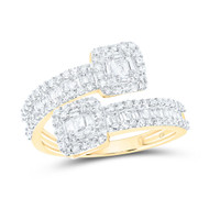 10K Yellow Gold Real Baguette Diamond Women's Bypass Square Cuff Band Ring 1 CT