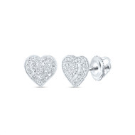 10K White Gold Round Diamond 3D Love Heart Earrings 8mm Statement Stud 1/3 CT.