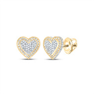 10K Yellow Gold Round Diamond 3D Love Heart Earrings 10mm Statement Stud 1/2 CT.