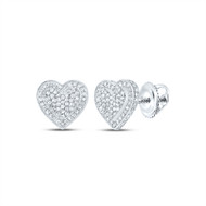 10K White Gold Round Diamond 3D Love Heart Earrings 10mm Statement Stud 1/2 CT.