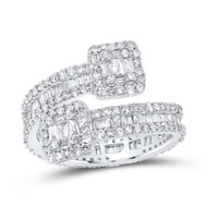 10K White Gold Baguette Diamond Women's Eternity Square Cuff Band Ring 1.50 CT