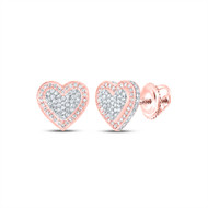 10K Rose Gold Round Diamond 3D Love Heart Earrings 10mm Statement Stud 1/2 CT.