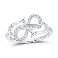 10K White Gold Real Diamond Women's Bypass Sideways Inifinity Band Ring 1/3 CT