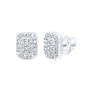 Sterling Silver Round White Diamond Unisex Rectange Halo Statement Stud Earrings 1/8 CT.