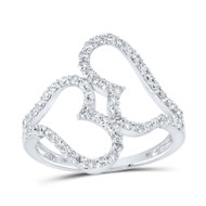10K White Gold Genuine Diamond Women's Oblong Open Double Heart Band Ring 5/8 CT