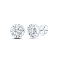 Sterling Silver Round White Diamond Unisex Circle Halo Statement Stud Earrings 1/10 CT.