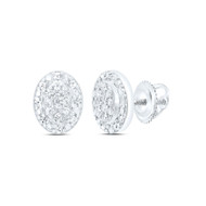 Sterling Silver Round White Diamond Unisex Oval Halo Statement Stud Earrings 1/8 CT.