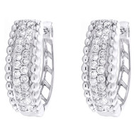 10K White Gold Round Diamond Women's Bubble Edge 6mm Oval Hoop Earrings 1/2 CT
