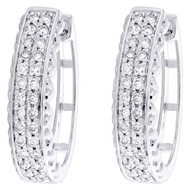 10K White Gold Round Diamond Women's Bubble Edge 5mm Oval Hoop Earrings 1/2 CT