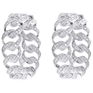 10K White Gold Diamond Women's Cuban Chain 8mm In & Out Hoop Earrings 1/2 CT