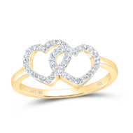 10K Yellow Gold Genuine Diamond Women's Interlock Double Heart Band Ring 1/5 CT