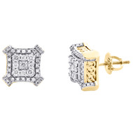 10K Yellow Gold Real Diamond 10mm 3D X w/ Cuban Chain Link Stud Earrings 1/2 CT