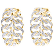 10K Yellow Gold Diamond Women's Cuban Chain 8mm In & Out Hoop Earrings 1/2 CT