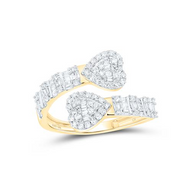 10K Yellow Gold Round & Baguette Diamond Cuff Bypass Heart Statement Ring 5/8 CT