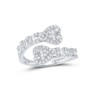 10K White Gold Round & Baguette Diamond Cuff Bypass Heart Statement Ring 5/8 CT.