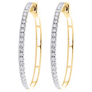 14K Yellow Gold Diamond Women's Classic 1 Row 2.5mm Hinged Hoop Earrings 1.50 CT