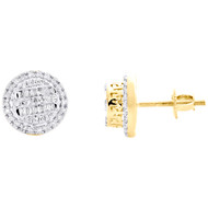 10K Yellow Gold Baguette Diamond 10mm Circle Halo Greek Key Stud Earrings 1/3 CT