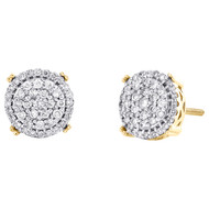 10K Yellow Gold Real Diamond Unisex 9mm Cluster Circle Halo Stud Earrings 1/2 CT