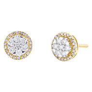 10K Yellow Gold Diamond Unisex 8.5mm Floral Circle Halo Stud Earrings 0.43 CT