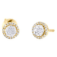 10K Yellow Gold Diamond Unisex 6.5mm Floral Circle Halo Stud Earrings 0.25 CT
