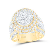10K Yellow Gold Genuine Diamond Women's Grooved Cluster Double Halo Ring 3 CT