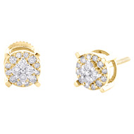 10K Yellow Gold Real Diamond Unisex 7mm Star Circle Halo Stud Earrings 0.35 CT