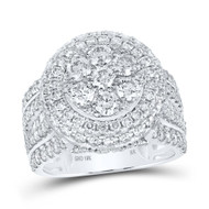 10K White Gold Genuine Diamond Women's Grooved Cluster Double Halo Ring 3 CT