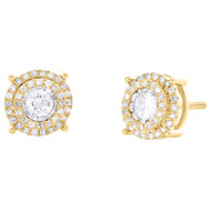 10K Yellow Gold Solitaire Diamond 8.5mm Fanuk Double Halo Stud Earrings 1/2 CT