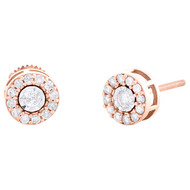 10K Rose Gold Fanuk Set Diamond Round 7.5mm Circle Halo Stud Earrings 0.35 CT