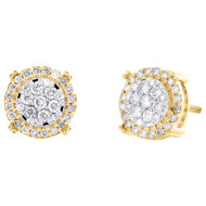 10K Yellow Gold Genuine Diamond 9mm Floral Cluster Halo Stud Earrings 1/2 CT