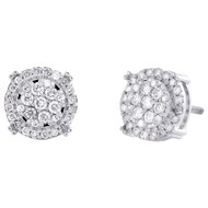 10K White Gold Real Diamond Unisex 9mm Floral Cluster Halo Stud Earrings 1/2 CT