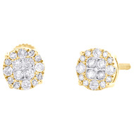 10K Yellow Gold Quad Set Diamond Unisex 6mm Circle Halo Stud Earrings 0.35 CT