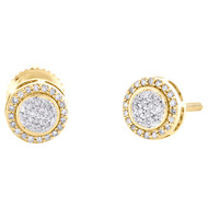 10K Yellow Gold Genuine Diamond 6.5mm Unisex Circle Halo Stud Earrings 0.12 CT