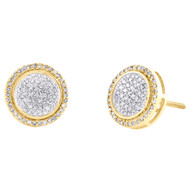 10K Yellow Gold Genuine Diamond 10mm Cluster Round Halo Stud Earrings 0.37 CT