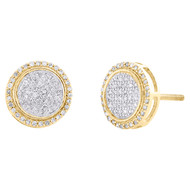 10K Yellow Gold Genuine Diamond 9.5mm Cluster Round Halo Stud Earrings 1/4 CT