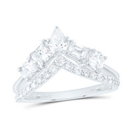 14K White Gold Round Oval Princess Emerald & Pear Diamond Chevron Ring 1.38 CT