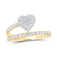 10K Yellow Gold Genuine Diamond Women's Bypass Wrap Heart Halo Band Ring 1/2 CT