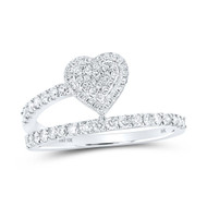 10K White Gold Genuine Diamond Women's Bypass Wrap Heart Halo Band Ring 1/2 CT