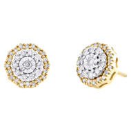 10K Yellow Gold Genuine Diamond Two Tone 10mm Decagon Halo Stud Earrings 1/2 CT