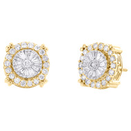 10K White Gold Baguette Diamond 12mm Greek Key Star Halo Stud Earrings 1.03 CT