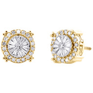 10K Yellow Gold Baguette Diamond 10mm Greek Key Star Halo Stud Earrings 0.48 CT