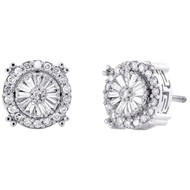 10K White Gold Baguette Diamond 10mm Greek Key Star Halo Stud Earrings 0.48 CT