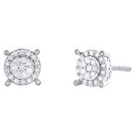 10K White Gold Real Diamond Unisex 7mm 4 Prong Halo Round Stud Earrings 0.28 CT