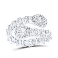 10K White Gold Baguette Diamond Women's Eternity Teardrop Cuff Band Ring 1 CT