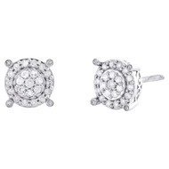 10K White Gold Real Diamond Unisex 8mm 4 Prong Halo Round Stud Earrings 0.35 CT