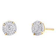 10K Yellow Gold Real Diamond Unisex 6.5mm Triple Halo Round Stud Earrings 1/4 CT