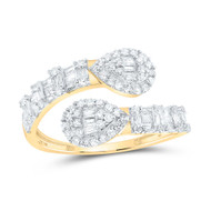 10K Yellow Gold Baguette Diamond Women's Bypass Teardrop Cuff Band Ring 5/8 CT